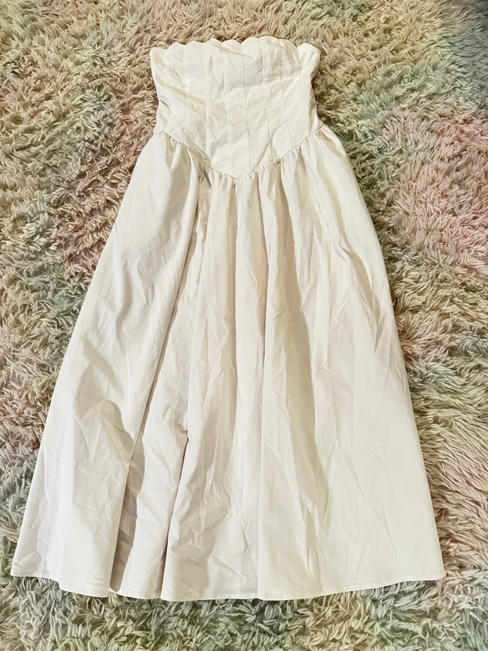NEW BHLDN Strapless Magic Fabric Basque-Waist Midi Off-White Dress Size Small - Picture 2 of 14